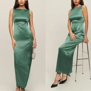 Reformation | NWT Zya 100% Silk Maxi Dress in Bottle Green